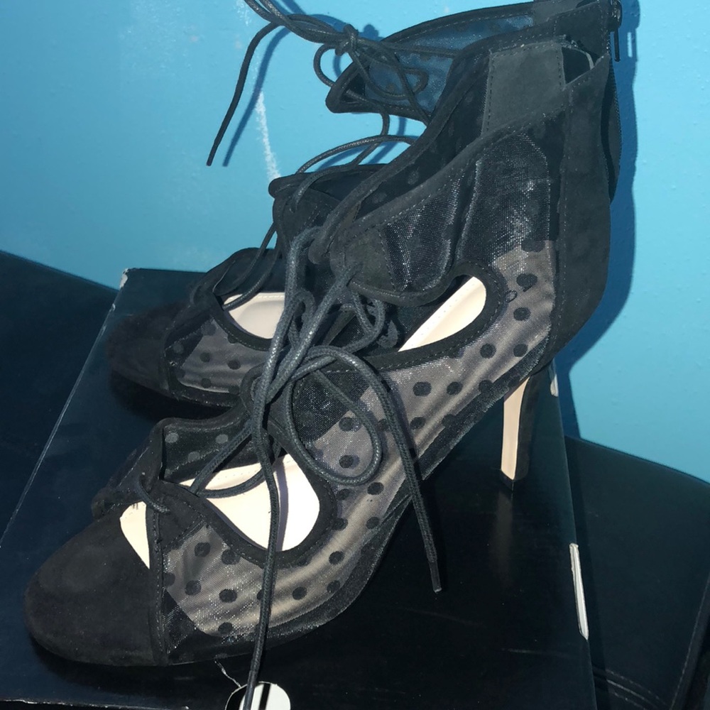 Black polka dot heels